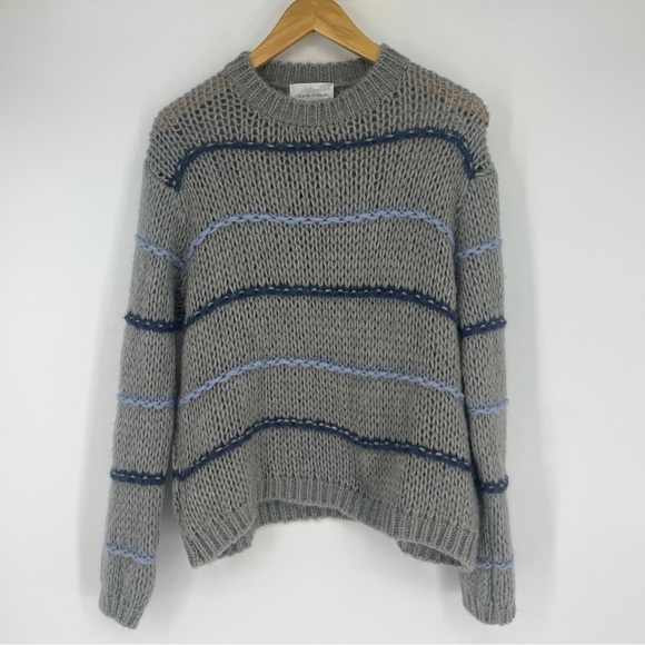 VICARIO CINQUE CREW-NECK MOHAIR SWEATER STRIPES GREY MARADA S/M oversized fit - Picture 3 of 12